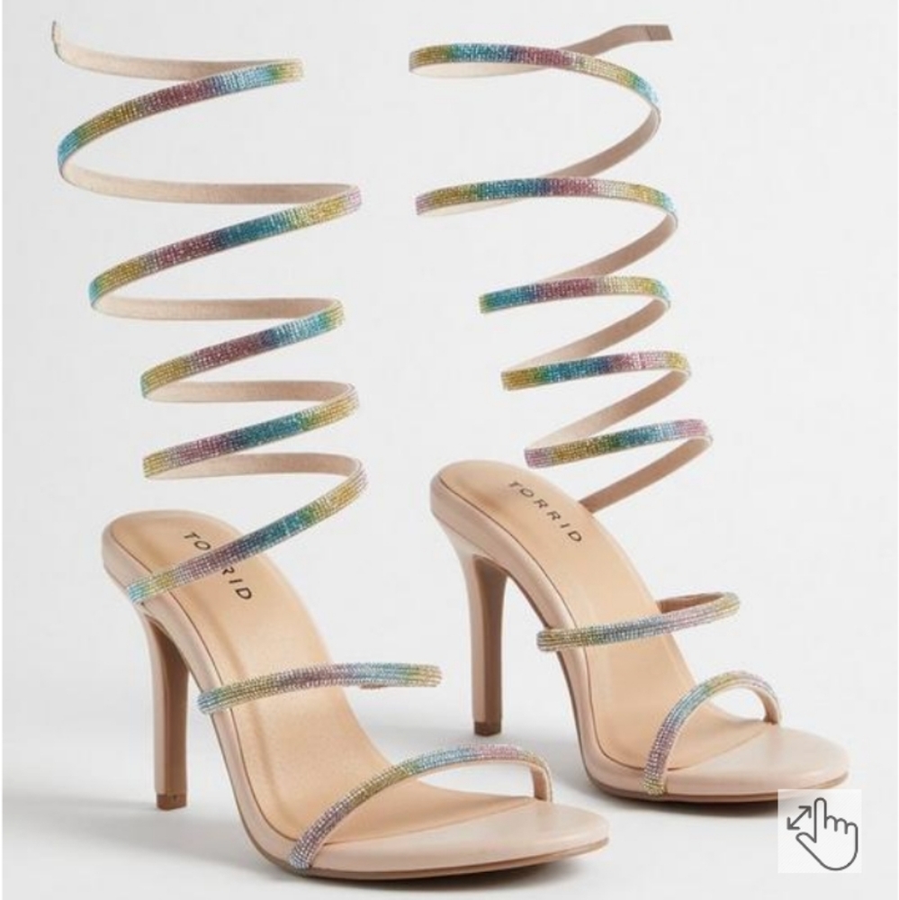 NWT TORRID SHIMMERY RAINBOW SPIRAL HEELED SANDAL 7.5(WW)